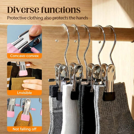 Space-Saving Clothespin Hat Pants Storage Hanging Travel Hook, Stainless Steel Boot Hangers Clips Boot Hangers for Closet, Laundry Hooks Hanging Clips Clothes Pins Socks Towel Clips (Black, 10Pcs)