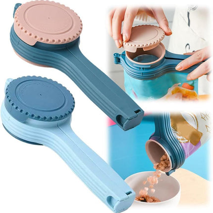 Bag Clip with Pour Spout, Food Bag Sealing Clip, Reusable Plastic Cap Sealer for Snack (2)