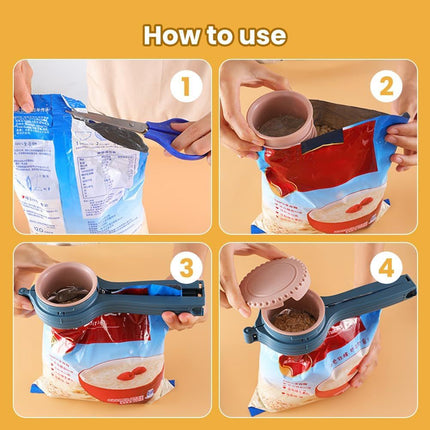 Bag Clip with Pour Spout, Food Bag Sealing Clip, Reusable Plastic Cap Sealer for Snack (2)