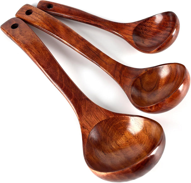 Wooden Ladle for Soup 3 Size Wooden Spoons for Deep Pot & Bowl Heat Resistant V1258-DP02-F-781