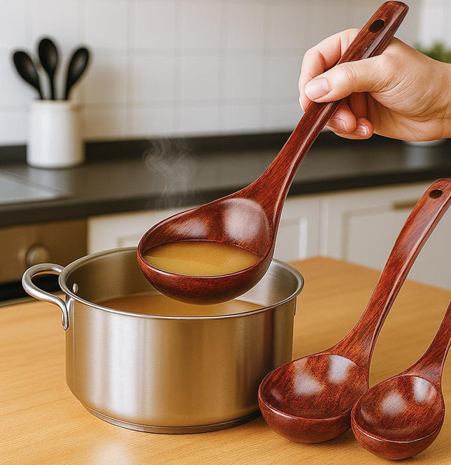 Wooden Ladle for Soup 3 Size Wooden Spoons for Deep Pot & Bowl Heat Resistant – product detail