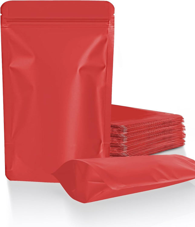 100 Pack Resealable Stand Up Bags 7.9 x 11.8 Smell Proof Pouch Sealable Foil Pouch Bags for Packaging (Red)