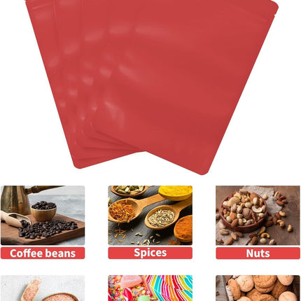 100 Pack Resealable Stand Up Bags,7.9" x 11.8" Smell Proof Pouch Sealable Foil Pouch Bags for Packaging (Red)