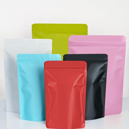 100 Pack Resealable Stand Up Bags,7.9" x 11.8" Smell Proof Pouch Sealable Foil Pouch Bags for Packaging (Red)