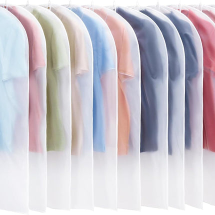12 Pack Garment Bags for Hanging Clothes - Translucent Suit Bag for Closet Wardrobe Storage Travel - 24" x 42"
