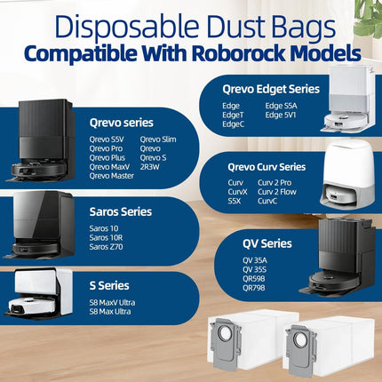 25 Packs Disposable Dust Bags for Roborock QV35A/ Qrevo S5V, Saros 10R/10/Z70, S8 MaxV/Max Ultra, Qrevo MaxV/Pro/Curv/CurvX/Edge/Slim/Edge S5A/Pro/Plus/Master/Qrevo S Robot Vacuum