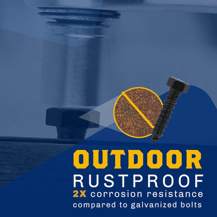 1/2" x 2”, 25-Piece Black Lag Bolts, Rustproof 4-Layer Ceramic BLAKOTE, 2X Protection of Galvanized Lag Screws, for Decks Pergolas by Makers Bolt