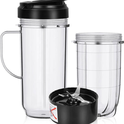 2 Pack Replacement Blender Cups set for magic bullet ，22oz Tall Cup with Flip Top To-Go Lid，16oz Replacement Cup with Cross Blade Replacement Parts Compatible with 250W Magic Bullet MB1001