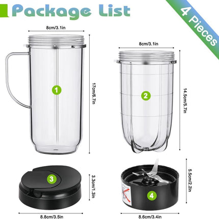 2 Pack Replacement Blender Cups set for magic bullet ，22oz Tall Cup with Flip Top To-Go Lid，16oz Replacement Cup with Cross Blade Replacement Parts Compatible with 250W Magic Bullet MB1001