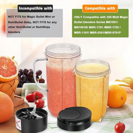 2 Pack Replacement Blender Cups set for magic bullet ，22oz Tall Cup with Flip Top To-Go Lid，16oz Replacement Cup with Cross Blade Replacement Parts Compatible with 250W Magic Bullet MB1001