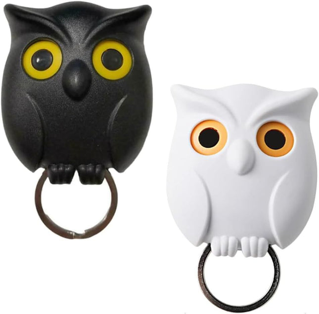 Owl Key Holder Night Owl Magnetic Wall Key Holder Owl Key Hooks Automatic Open Close Eyes (Black Plus
