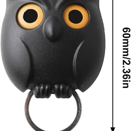 Owl Key Holder, Night Owl Magnetic Wall Key Holder Owl Key Hooks, Automatic Open Close Eyes Owl Key Holder with Wall Self-Adhesive Tape (Black+White)