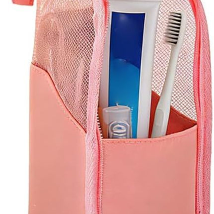 Standing Toiletry Bag, 2026 New Portable Lightweight Travel Toiletry Bag Nylon Travel Toothbrush Storage Hanging Travel Toiletry Bags for Cosmetic, Toothbrush, Toothpaste (1, Pink)