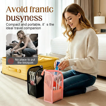 Standing Toiletry Bag, 2026 New Portable Lightweight Travel Toiletry Bag Nylon Travel Toothbrush Storage Hanging Travel Toiletry Bags for Cosmetic, Toothbrush, Toothpaste (1, Pink)