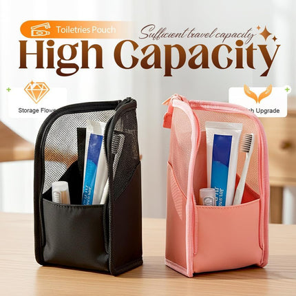 Standing Toiletry Bag, 2026 New Portable Lightweight Travel Toiletry Bag Nylon Travel Toothbrush Storage Hanging Travel Toiletry Bags for Cosmetic, Toothbrush, Toothpaste (1, Pink)