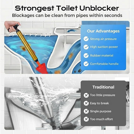 Multipurpose Household High Pressure Toilet Plunger, 2026 Upgraded Powerful Air Drain Unclogger Heavy Duty Plunger Auger Clog Remover Tool for Toilet Bathroom Drains (1 Pc)