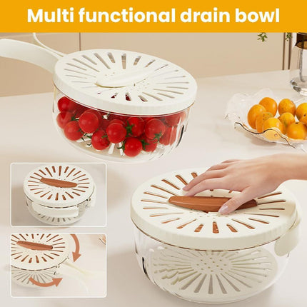 2-in-1 Draining and Preservation Basket, 2026 Upgraded Multifunctional Fruit and Vegetable Washing Bowl with Handle Fruit Strainer Container with Lid for Kitchen, Fridge, Picnic, Camping (Brown)