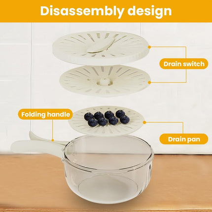 2-in-1 Draining and Preservation Basket, 2026 Upgraded Multifunctional Fruit and Vegetable Washing Bowl with Handle Fruit Strainer Container with Lid for Kitchen, Fridge, Picnic, Camping (Brown)