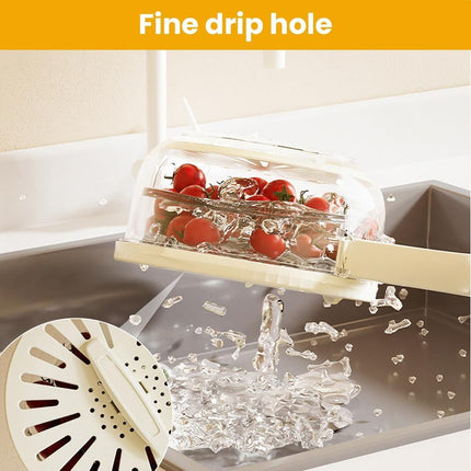 2-in-1 Draining and Preservation Basket, 2026 Upgraded Multifunctional Fruit and Vegetable Washing Bowl with Handle Fruit Strainer Container with Lid for Kitchen, Fridge, Picnic, Camping (Brown)