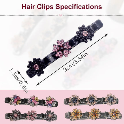 4 Pcs Sparkling Crystal Stone Braided Hair Clips for Women and Girls, 2026 New Hair Braid Clips Easily Braided Hair Bands, Shiny Rhinestone Hair Clip Duckbill Hairpin (Flower)