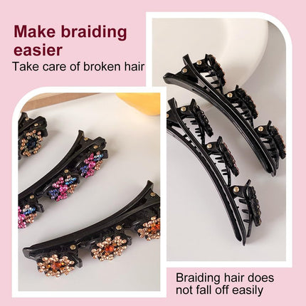 4 Pcs Sparkling Crystal Stone Braided Hair Clips for Women and Girls, 2026 New Hair Braid Clips Easily Braided Hair Bands, Shiny Rhinestone Hair Clip Duckbill Hairpin (Flower)