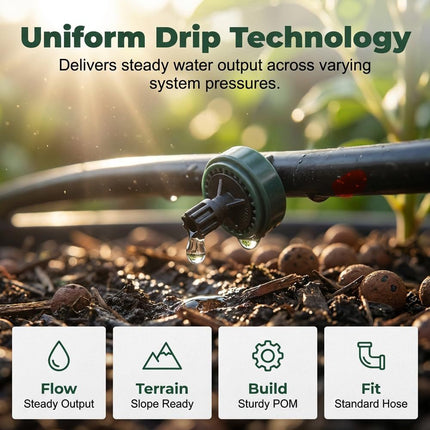 1 GPH Pressure Compensated Drippers Flow for Garden System, 2026 New Self-Cleaning Constant Flow Drippers Drip Irrigation Emitters System for 1/4 Inch Drip Irrigation Tubing (60, 1 GPH)