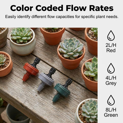 1 GPH Pressure Compensated Drippers Flow for Garden System, 2026 New Self-Cleaning Constant Flow Drippers Drip Irrigation Emitters System for 1/4 Inch Drip Irrigation Tubing (60, 1 GPH)