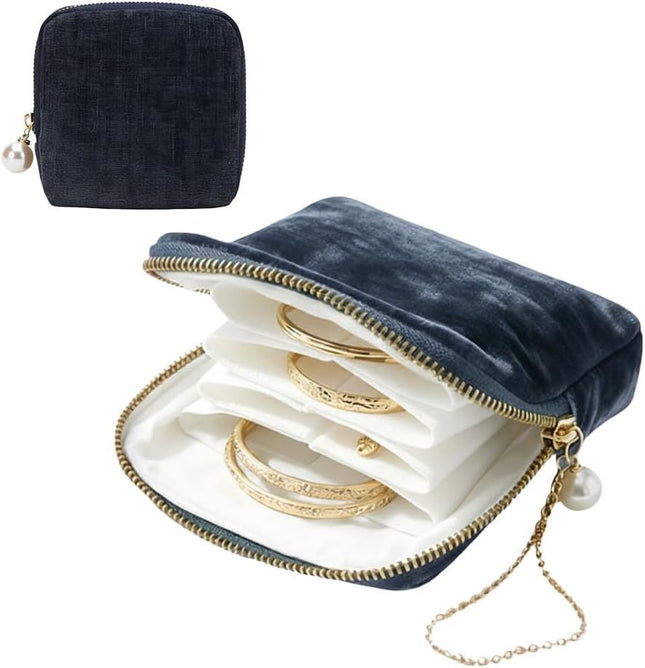 Travel Jewelry Case Small Velvet Jewelry Pouch Bag with Zipper Mini Portable Organizer for Earrings Rings