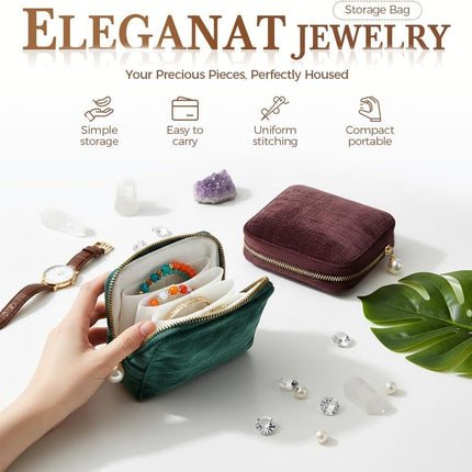 Travel Jewelry Case, Small Velvet Jewelry Pouch Bag with Zipper, Mini Portable Organizer for Earrings Rings Necklaces, Anti-Scratch Portable Storage Bag (Smog Blue)