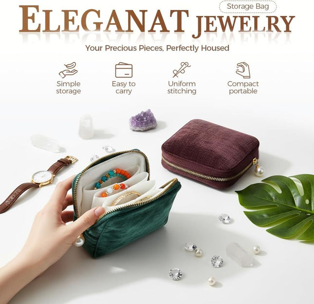 Travel Jewelry Case Small Velvet Jewelry Pouch Bag with Zipper Mini Portable Organizer for Earrings Rings – product detail