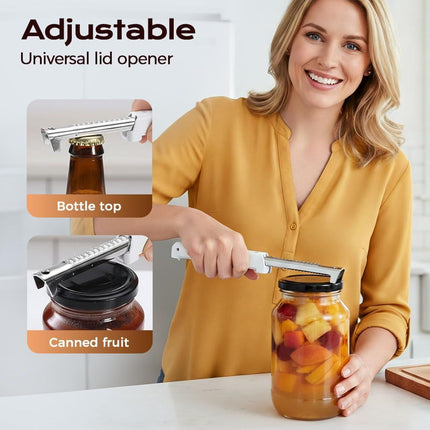 Adjustable Jar Opener for Weak Hands & Seniors - Stainless Steel Can Opener with Comfort Grip, Multifunctional Bottle & Lid Opener for Kitchen, Arthritis Friendly (red)