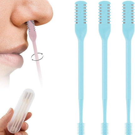 2-in-1 Nose Hair Trimmer for Men & Women, Manual 360° Rotating Multifunctional Nasal Hair Cutter & Ear Pick, Travel Essentials (Blue)
