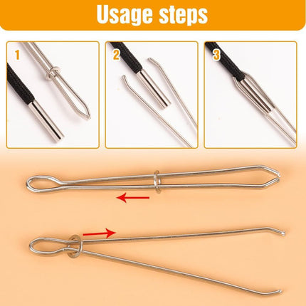 DIY Rope Threader Clip, Metal Easy Pull Drawstring Threader Tool with Tweezer Sewing Tool for Drawstring Replacement for Hoodies, Pants, Shorts, Sewing Supplies Accessories (2)