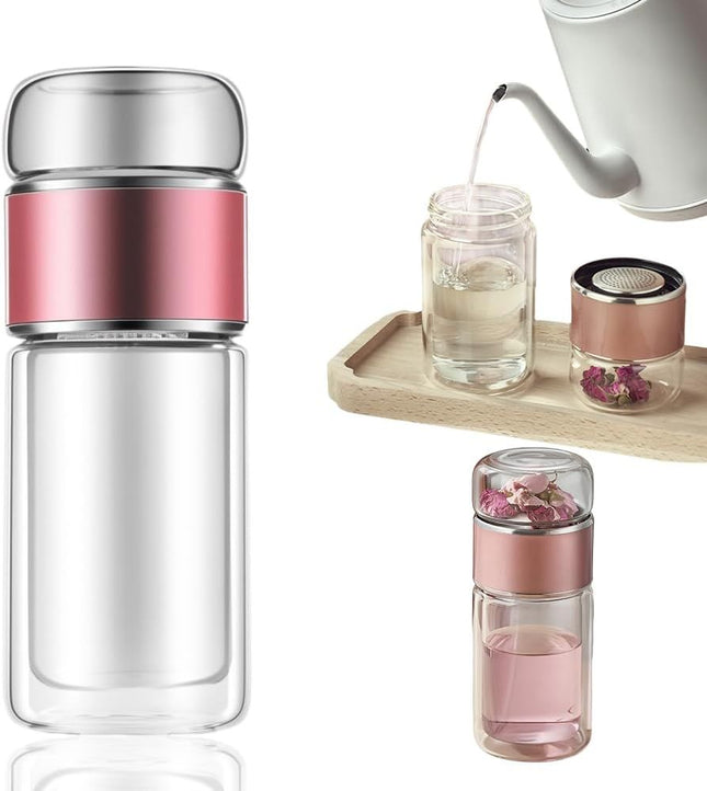 Double Wall Glass Tea Infuser Bottle Tumbler (rose V1258-DP02-F-869