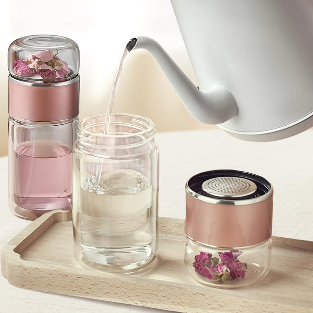 Double Wall Glass Tea Infuser Bottle Tumbler (rose – product detail