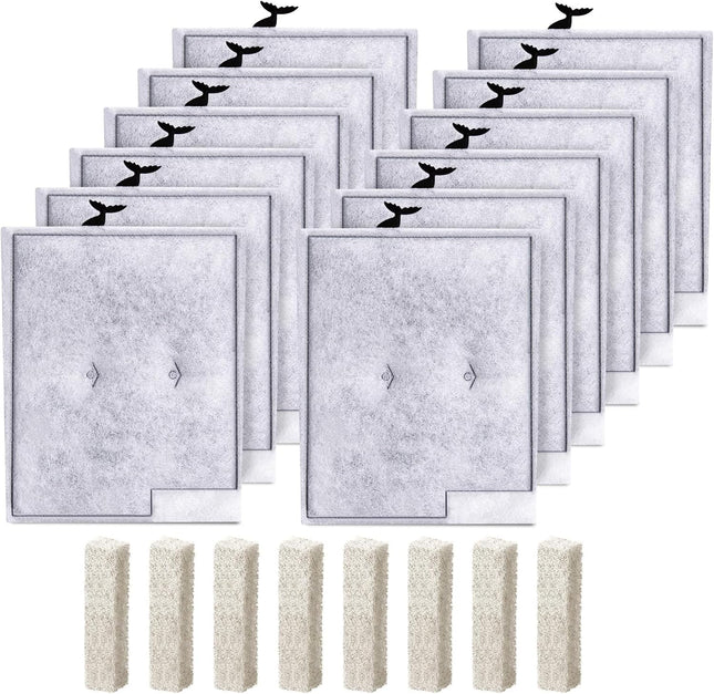 12pcs Large Filters Cartridges Plus 8pcs Ammonia Reducer Filter Pads for Aqueon QuietFlow Power