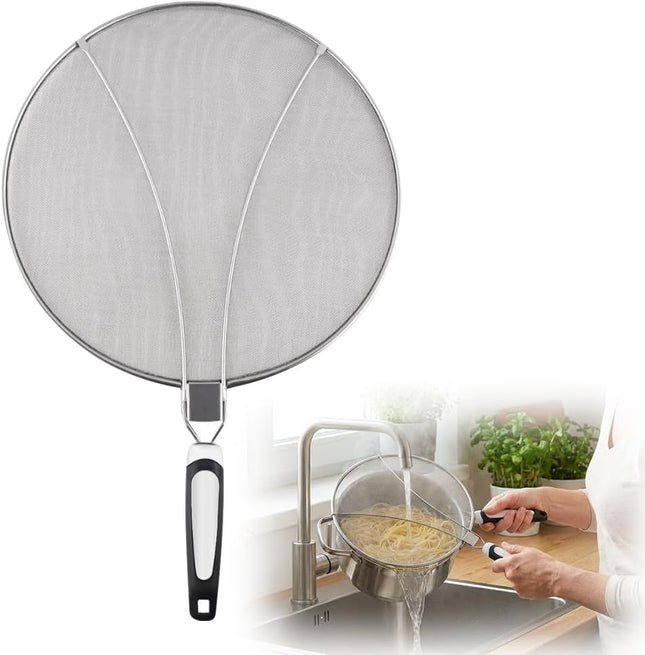Stainless Steel Grease Splatter Guard 11-Inch Fine Mesh Cover with Adjustable Comfort Grip Handle