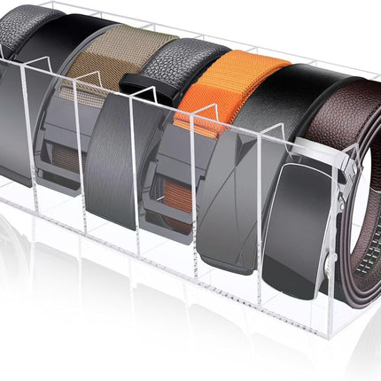 Belt Organizer, Acrylic Belt Storage Holder for The Closet 7 Compartments Display Case for Tie and Bow Tie