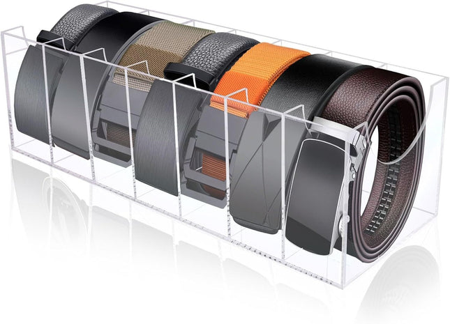 Belt Organizer Acrylic Belt Storage Holder for The Closet 7 Compartments Display Case for Tie and Bow Tie