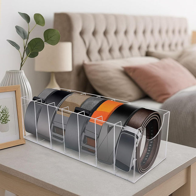 Belt Organizer Acrylic Belt Storage Holder for The Closet 7 Compartments Display Case for Tie and Bow Tie – product detail