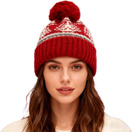 Women's Thick Classic Knit Bobble Hat for Winter Warm, Thermal Beanie with Pom Pom for Girls