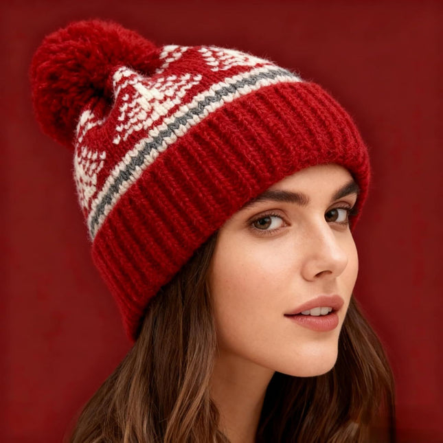 Women's Thick Classic Knit Bobble Hat for Winter Warm Thermal Beanie with Pom Pom for Girls – product detail