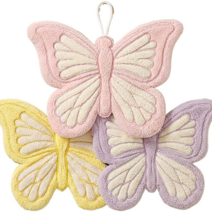 Butterfly Shaped Hanging Hand Towel 3 Pcs Set, Extra Thick Coral Fleece Ultra Absorbent Kitchen Bathroom Towel with Loop