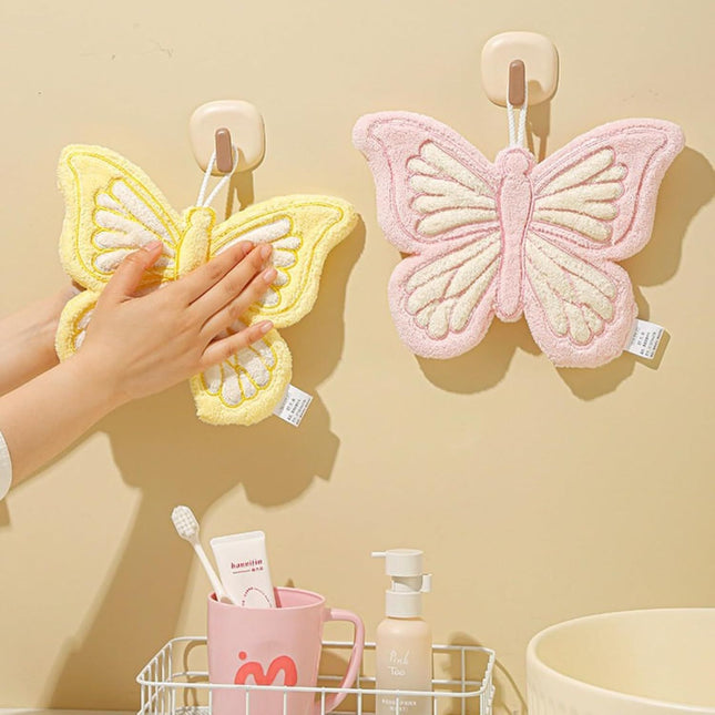 Butterfly Shaped Hanging Hand Towel 3 Pcs Set Extra Thick Coral Fleece Ultra Absorbent Kitchen Bathroom – product detail