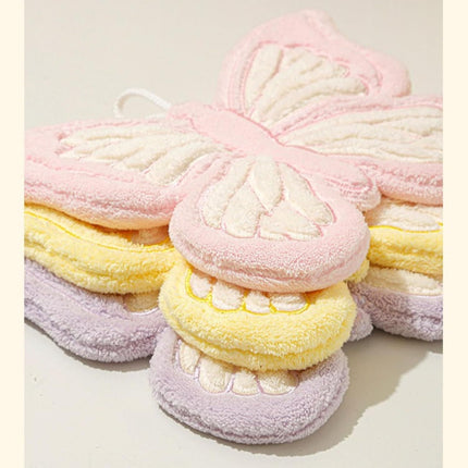 Butterfly Shaped Hanging Hand Towel 3 Pcs Set, Extra Thick Coral Fleece Ultra Absorbent Kitchen Bathroom Towel with Loop