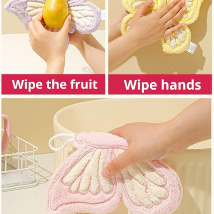 Butterfly Shaped Hanging Hand Towel 3 Pcs Set, Extra Thick Coral Fleece Ultra Absorbent Kitchen Bathroom Towel with Loop