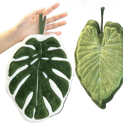 2 Pcs Set Leaf Design Coral Fleece Hand Towel Soft Absorbent Towel for Kitchen, Bathroom, and Countertop Decor