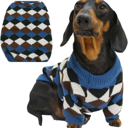 Small Medium Size Dog Cat Winter Sweater, Warm Thick Argyle Pattern Knitted Pullover Clothing for Pet (Small)