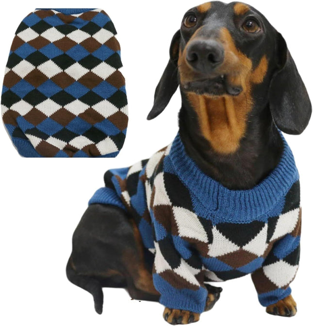 Small Medium Size Dog Cat Winter Sweater Warm Thick Argyle Pattern Knitted Pullover Clothing for Pet (Small)