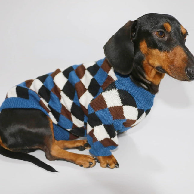 Small Medium Size Dog Cat Winter Sweater Warm Thick Argyle Pattern Knitted Pullover Clothing for Pet – product detail